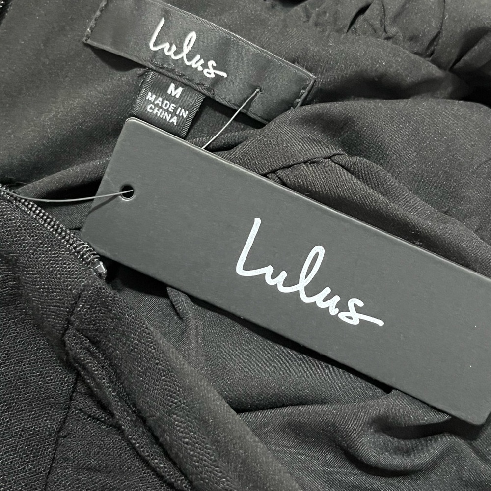 LULUS Dress Womens Medium Black Linen Blend Roman Reverie Halter Mini Ruffle New - Picture 4 of 10